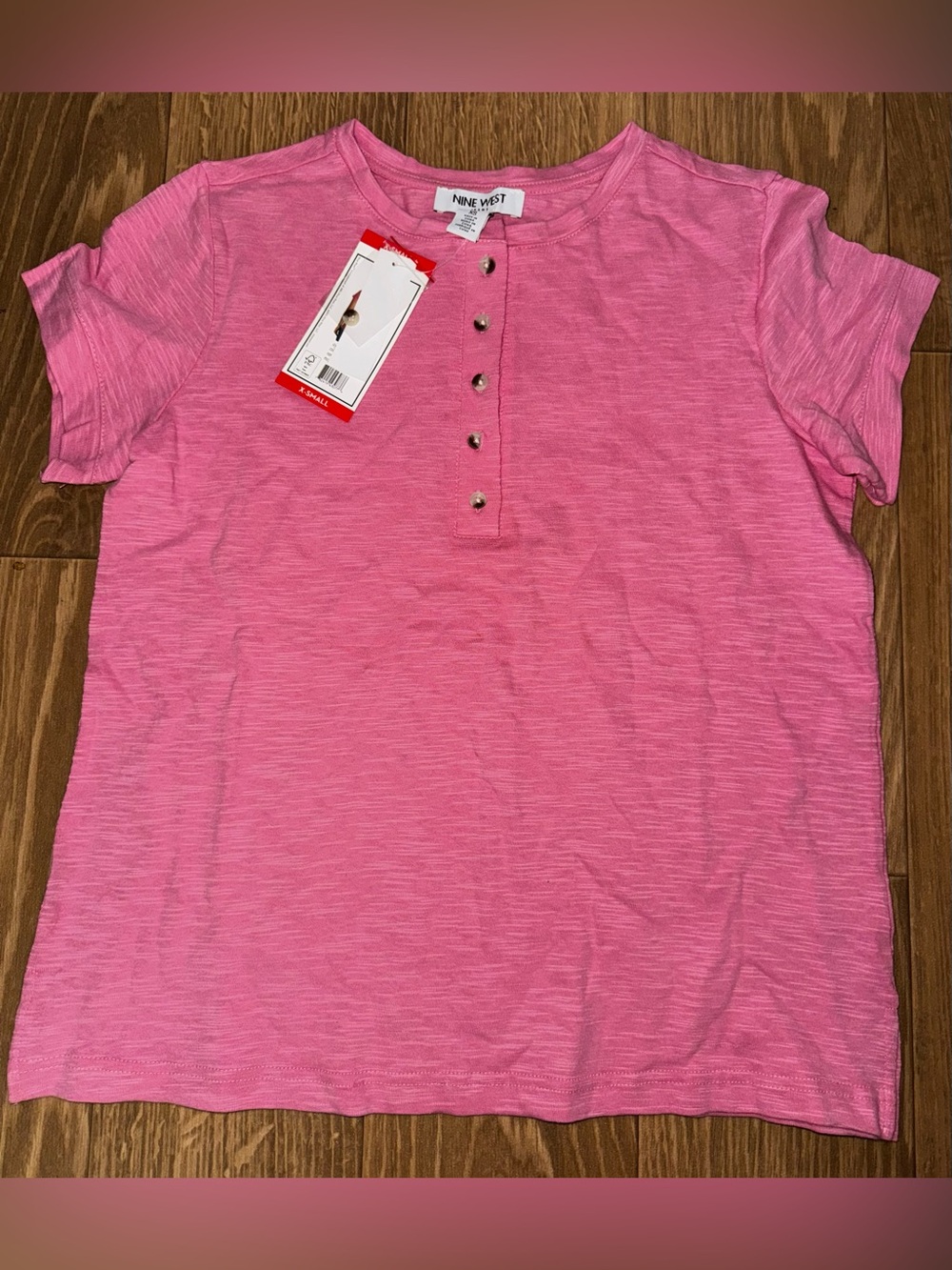 Nine West Pink Short Sleeve Henley Top size XS